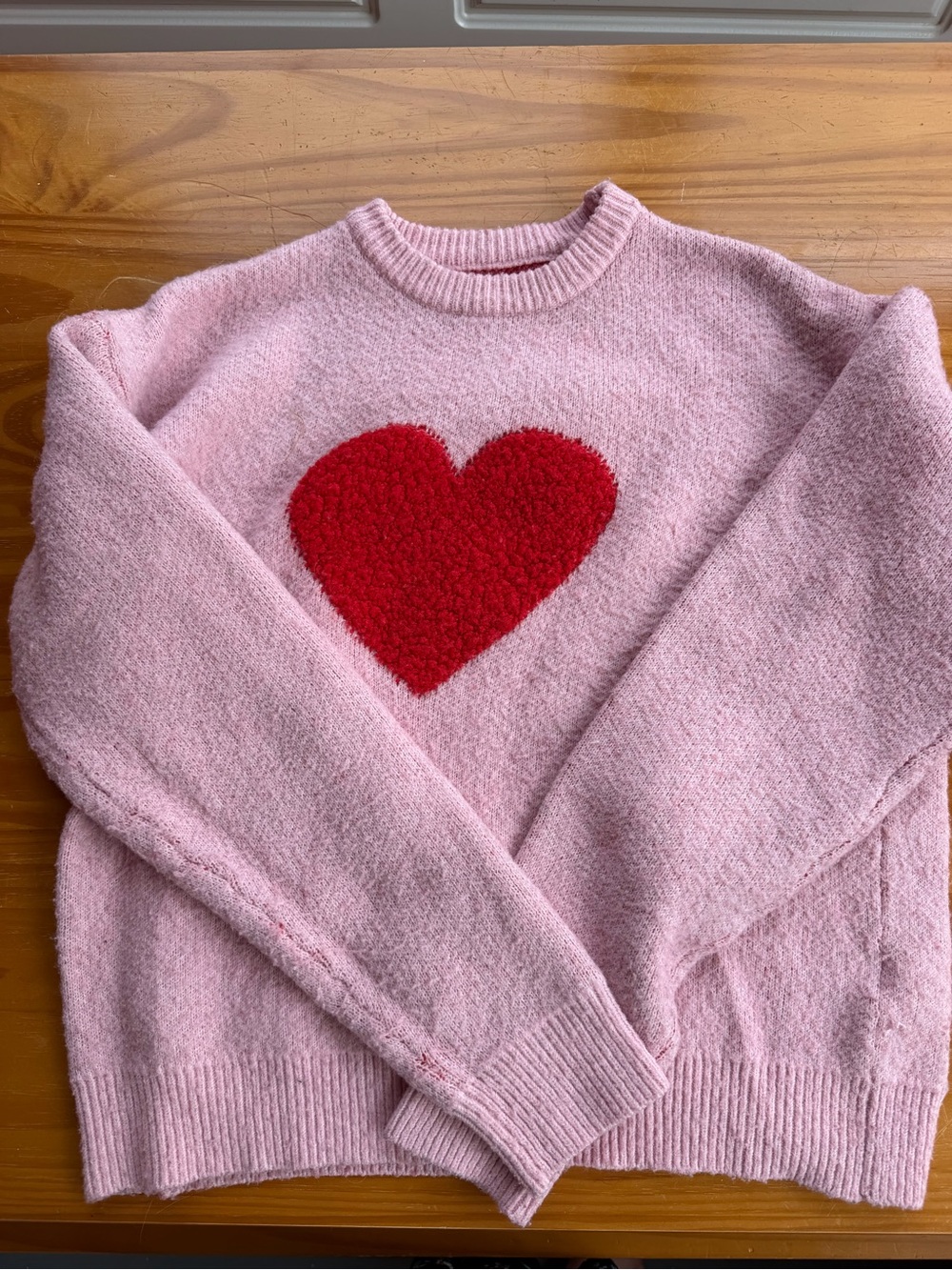 Women's Pink Heart Crewneck Sweater